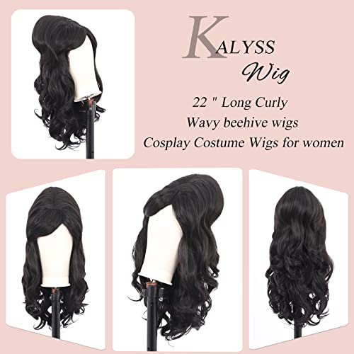 Kalyss Black Beehive Wig Women's Curly Wavy Long Heat Resistant Synthetic Hair Cosplay Costume Wigs (Black 1B) #TOP3