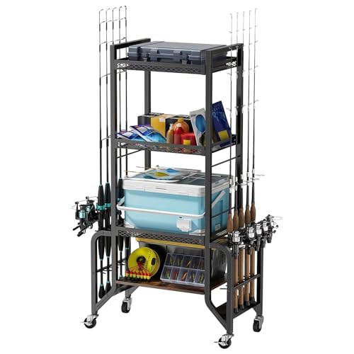 Chariot de canne à pêche mobile à 4 étages pour garage