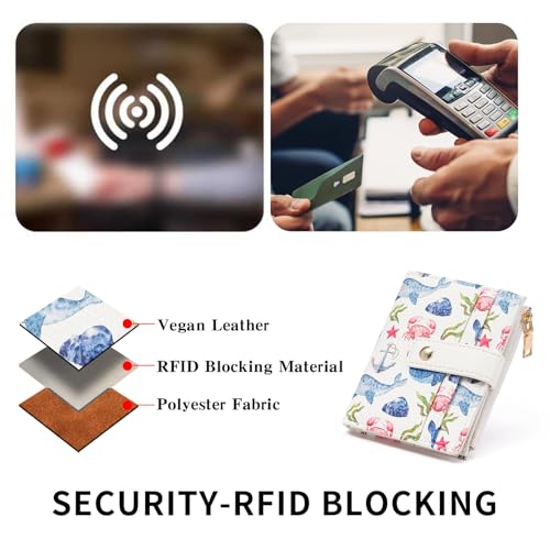 Image of GOIACII Small Wallet for Women Leather Bifold Zipper Coin Pocket RFID Blocking Cute Credit Card Holder Whale Print