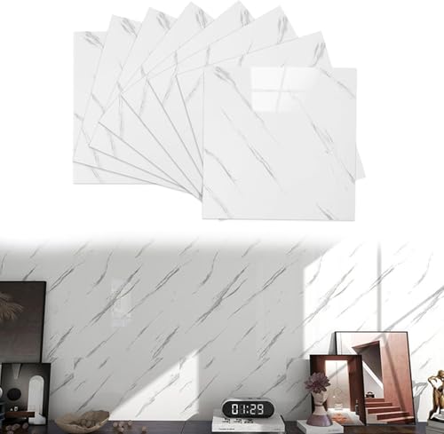 Image of WALLVEAR PE Foam Marble Tiles Top-Quality Self-Adhesive Wall Covering, Versatile, Water Resistant, and Scratch-Resistant Marble Wall Panel Sheet,60cm X 60cm X 3mm (4 Sq.Ft) (New White Marble)