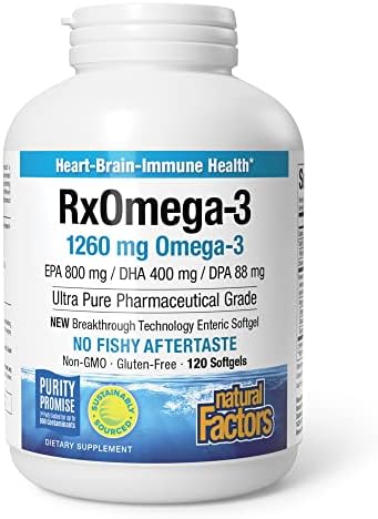 RxOmega-3 by Natural Factors, Natural Support for Heart Health with DHA and EPA, Daily Dietary Supplement, 240 Softgels, 120 Count (Pack of 1)