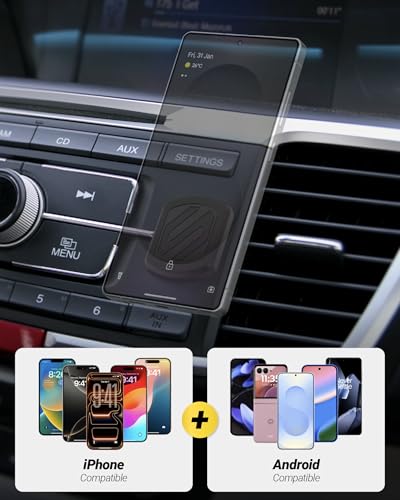 Image of Scosche MagicMount Flush Extra Strength Magnetic Car Mount for Dashboard and Flat Surfaces, Low Profile Car Cell Phone Holder with Thick Metal Plate, Compatible with iPhone and Android, Not MagSafe