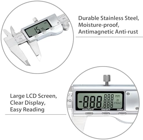 Proster Cyfrowa suwmiarka 150 mm / 6 cali stal szlachetna elektroniczna suwmiarka łamana / cal/metryczna przeliczanie długości szerokość głębokość średnica wewnętrzna średnica zewnętrzna