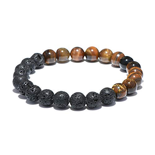 Bracelet oeil de tigre pierres précieuses et lave volcanique extensible pour hommes