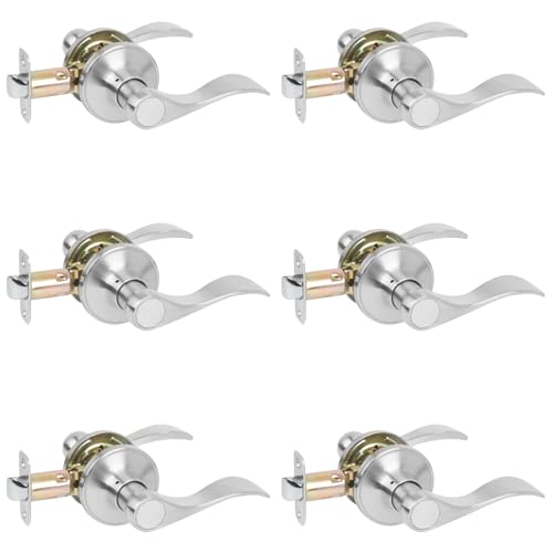 HOSOM 6 Pack Door Handle Interior Passage Door Levers No Locking Hallway Closet Doors Knobs Handle Set Keyless Wave Style Lever Door Handles Satin Nickel Door Knob