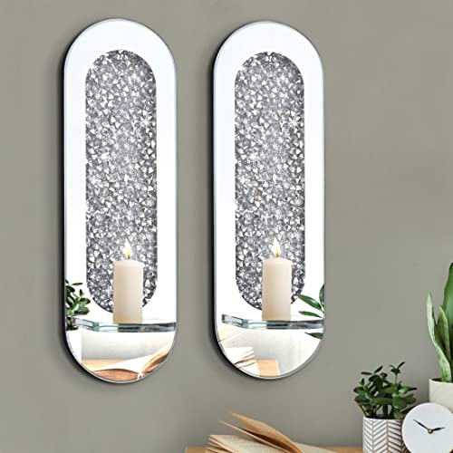 Azonsdop Crystal Crush Diamond Candle Sconces, Silver Mirrored Candle Holder Set Of 2, Wall Decorations For Living Room，Dining Room, Home Decor With Acrylic Diamond #TOP9