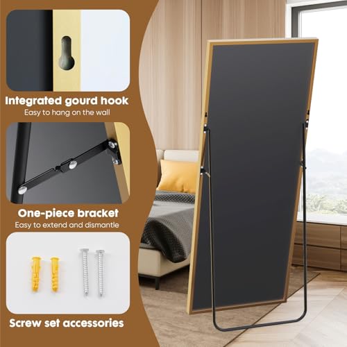 FAB&Deluxe Full Length Mirror - 71"x26" Standing or Leaning Full Body Mirror with Aluminum Alloy Frame, Floor Mirror for Bedroom Bathroom Wall Decor, Rectangular, Gold
