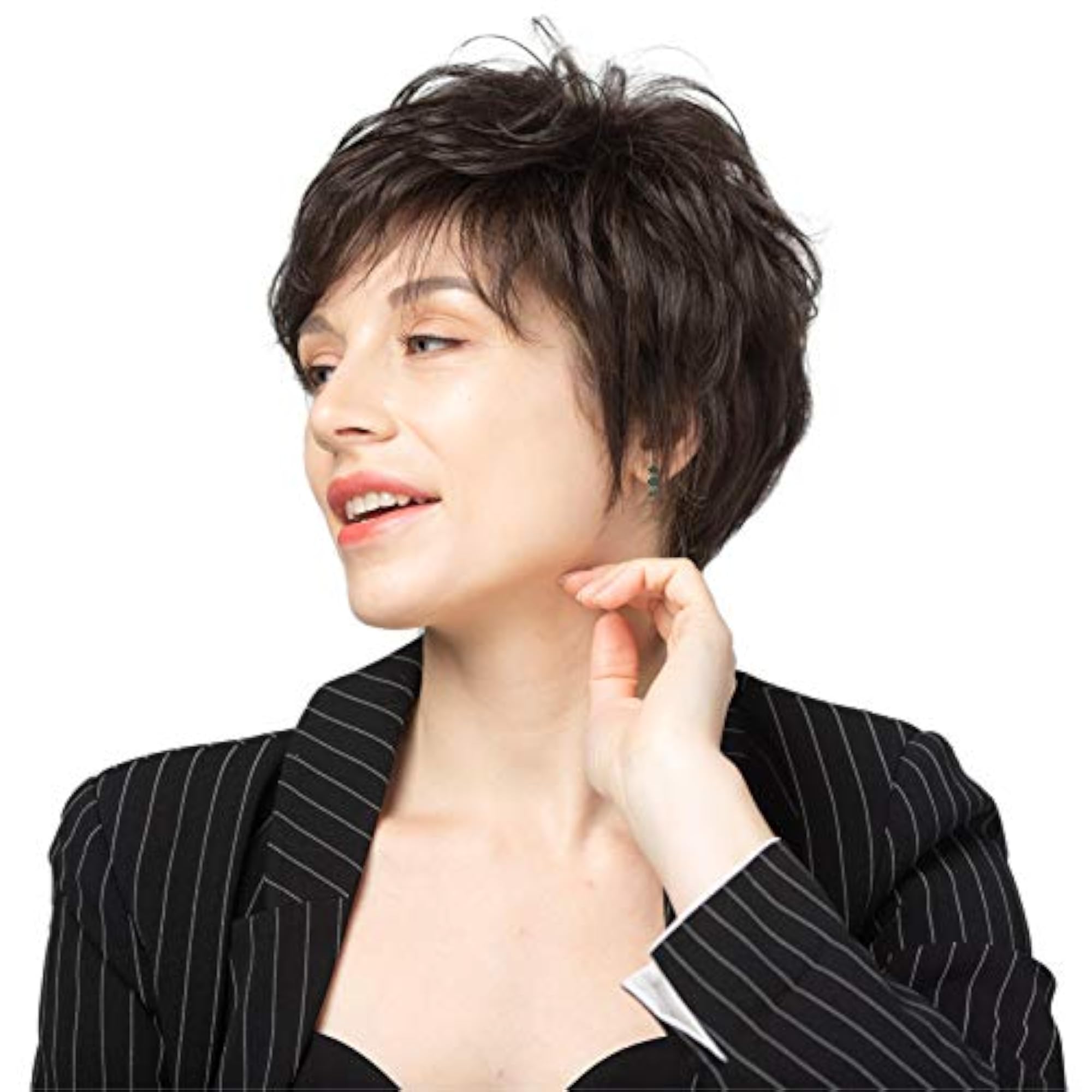 Short Pixie Cut Wig for Women, Human Blend Synthetic Fiber