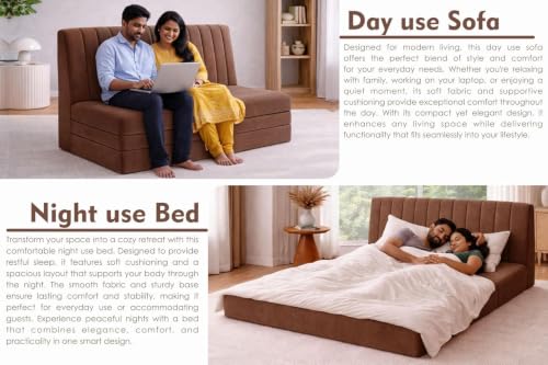 Image of Rosebell -3 Seater Upholstered Armless Sofa Cum Bed with Backrest | Velvet Fabric Finish | Modern Living Room & Bedroom -Brown