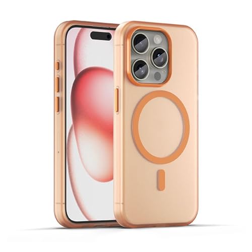 Étui iPhone 15 Pro orange résistant aux chocs coque silicone fine chargement magnétique