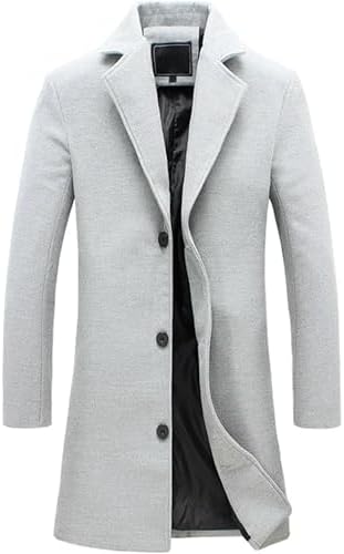 Springrain Men's Wool Blend Pea Coat Notched Collar Single Breast...