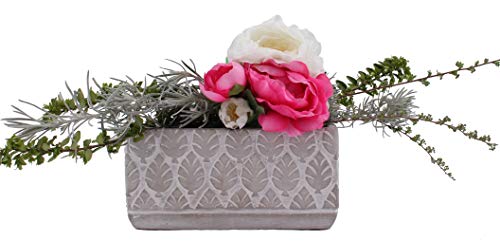 AAF Nommel ®, Pflanzschale 06 Blumentopf Pflanztopf rechteckig grau weis Blätter Haptik, Länge 20 cm, Breite 9,5 cm, Höhe 9,5 cm, Gewicht 1,3 kg