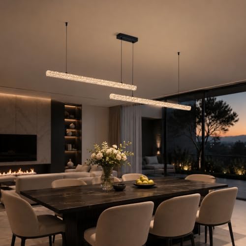Suspension LED salle à manger noire de 180cm réglable avec télécommande - 6