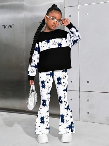Image of OLMRJKD Girls 2 Piece Outfits Long Sleeve Letter Printed Sweatshirt & Flared Pants Fall Clothing Set Size 7-14 Years