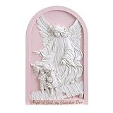 Christian Brands Catholic Nursery Décor - Guardian Angel Wall Plaque for Child or Baby's Room, 11.75' L x 7.5' W, Pink