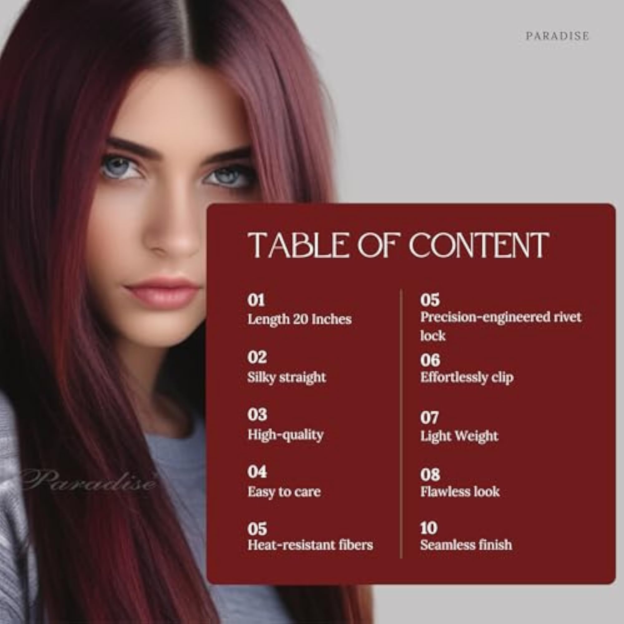 Wine Maroon Hair Extensions 22 inches, Pack of 2
