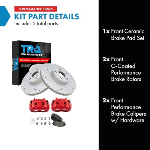 Image of TRQ Performance Front Brake Pad and Rotor Set Ceramic Slotted Drilled G | For 2007 Subaru Outback
