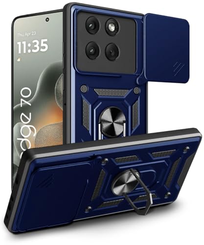 Image of WOW IMAGINE Tough Armor Bumper Mobile Back Case for Motorola Moto Edge 70 5G 2025 | Sliding Camera Cover | Shock Proof 360 Protection | Hybrid PC + TPU | Ring Holder with Kickstand - Blue