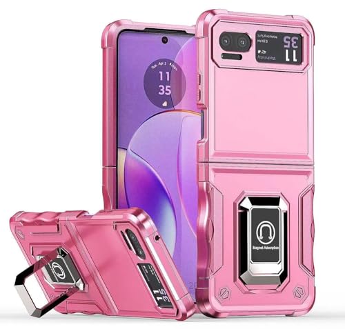 Case for Moto Razr 40,Moto Razr 2023 Case,Military Grade TPU+PC [Built-in Kickstand] Dual-Layer Design Heavy Duty Drop Protection Phone Case for Motorola Moto Razr 2023/Moto Razr 40 (Pink)