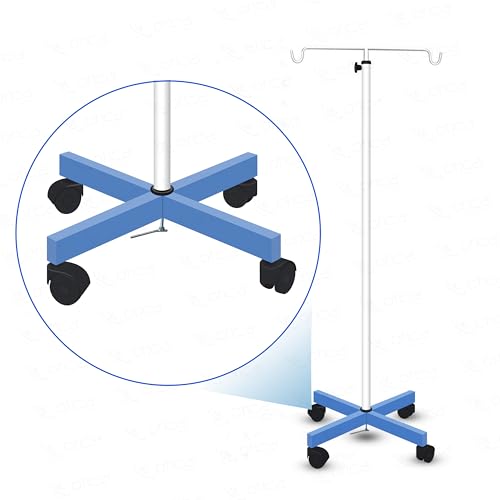 Image of Otica Hospital Saline IV Stand with 4 Wheels | Height Adjustable Drip Stand