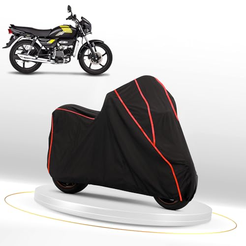 Image of Waterproof Bike Cover for Hero Splendor Plus | Dustproof, UV Heat Resistant & Windproof with Full Bottom Elastic, Heavy Duty Triple Stitched - Black Polyester
