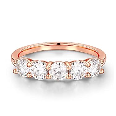 AMAZON - MOOSEA Moissanite 5 Stone Rings for Women, 3.75MM D Color VVS1 Clarity Conflict-Free Lab Created Diamond Anniversary Rings 14K Rose Gold Vermeil S925 Sterling Silver Moissanite Rings for Women Wife