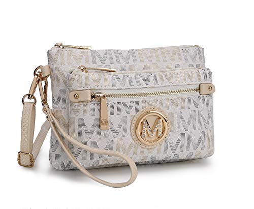 Bolsa tiracolo Mia K Collection para mulheres – Alça ajustável – Bolsa carteiro de couro PU com design cruzado, Branco, Medium