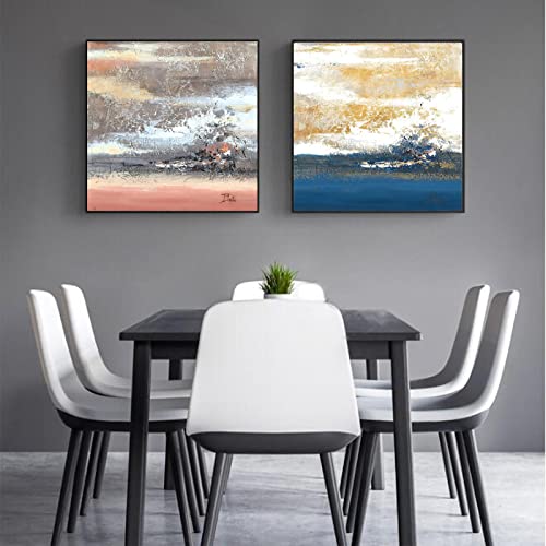 Toile paysage doré nordique abstrait affiche murale salon 80x80cm