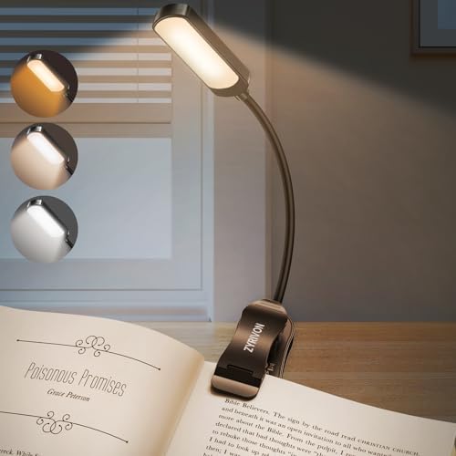 ZYRIVON Lampara Lectura, 16 LEDs 3 Colores y Atenuación Continua Luz Lectura Libros Cama USB Recargable, 360° Flexible con Clip Luz de Lectura para Lectores Noche, Tablet, Estudio, Libro, Viaje