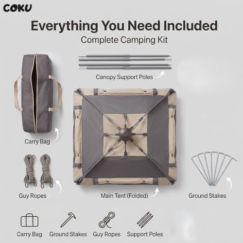 Image of Coku Automatic Camping Tent for 6 Person, Instant Pop-Up Waterproof Tent with UV Protection, Lightweight Portable Outdoor Tent for Camping, Hiking, Trekking, Beach & Travel