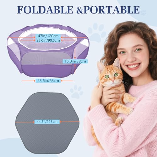 Image of Pawaboo 2-in-1 Small Animals Playpen with Pad, Purple+Gray
