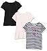 Spotted Zebra Kurzärmelige Tunika-T-Shirts, 3er-Pack, Hellrosa/Schwarz/Weiß, Streifen, 8 Jahre