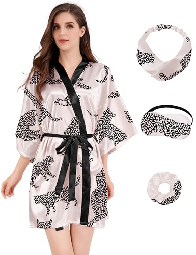 Image of MORFORU Women Bride Bridesmaid Silky Satin Kimono Robe Solid Color Sleepwear for Wedding Party Getting Ready, Short