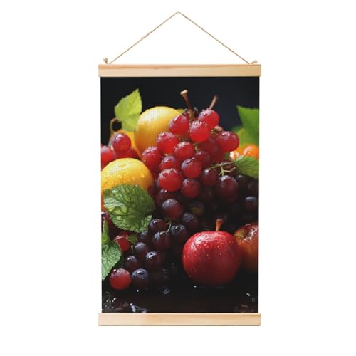 Poster mural moderne fruits frais cadre en bois suspendu déco cuisine 91x61