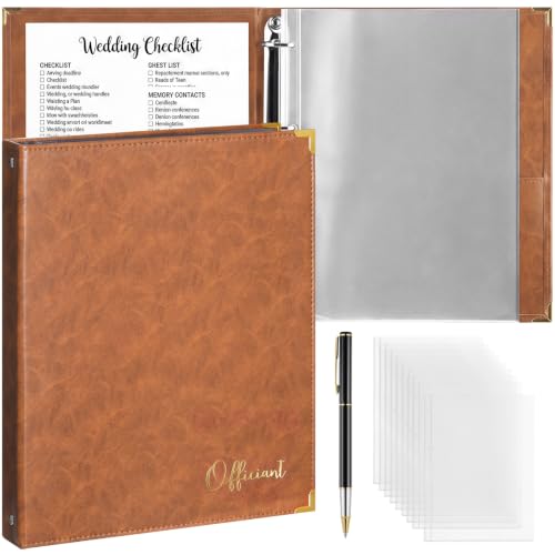 Spakon Leather Wedding Officiant Binder with Gold Foil Stamping,Brown