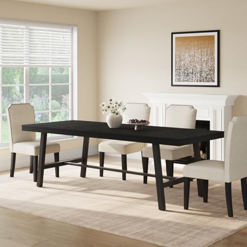 Image of GarveeHome Industrial Dining Table for 8-10 People, 86.61 inch Long Large Kitchen Table with Sturdy Metal Frame, Rectangular Counter for Dinner, Kitchen, Dining Room (Black, 87 inch Non-extendable)