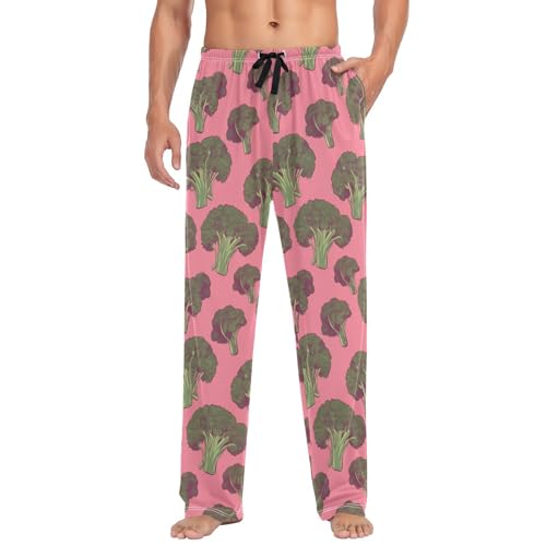 Men's Broccoli Pattern Cotton Pajama Pants - Soft Lounge Sleepwear for Home, Breathable & Comfortable Separates（509）
