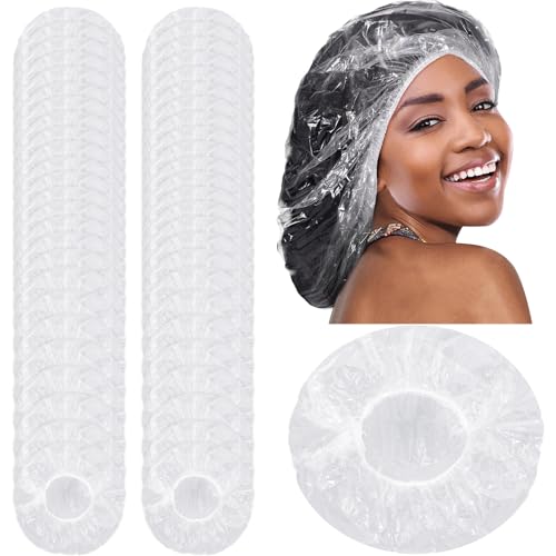 CACASO 50 PCS Disposable Shower Caps,Extra Large Shower Caps,Waterproof Clear Plastic Hair Caps,Oversized Disposable Shower Cap for Women Long Braids,Thick Hair Shower Caps For Bath Hair Treatment