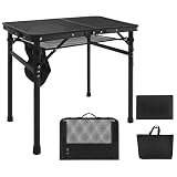 IPAIREN 3FT Adjustable Height Folding Camping Table, Portable Lightweight Metal Mesh Grill Table with Carry Bag, Black for Outdoor Picnic BBQ