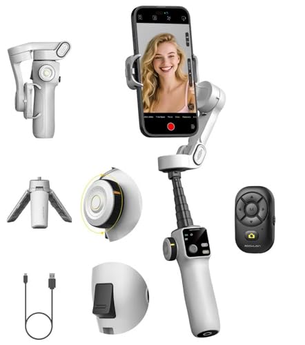Image of AOCHUAN Smartphone Gimbal Stabilizer for iPhone & Android, 3-Axis Phone Gimbal with Bluetooth Remote Control, Built-in 7.8 inch Extendable Rod, Face Tracking, Video Stabilizer - Smart V8 Kit White