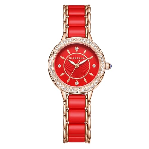 Image of Giordano Flower Case Watch for Women with Crystal-Studded Bezel, Diamond Hour Markers & Dual Tone Stainless Steel Strap