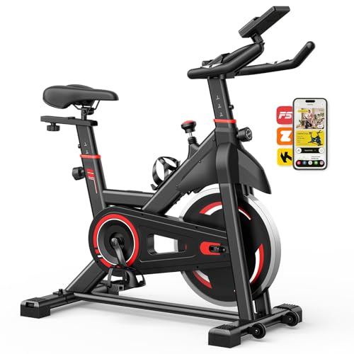 Image of OLIXIS Exercise Bike with APP Control, Brake Pad Stationary Bikes with Quiet Magnetic Resistance, Indoor Cycling Spin Workout Bike with 300.0 lbs Weight Capacity,Orange /Red /Blue