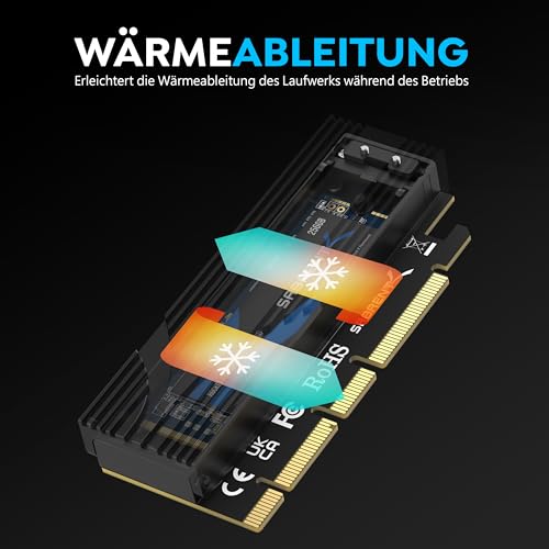 SABRENT M.2 NVMe zu PCIe x16 Adapter für Gen5 SSDs PCIe 5.0, Werkzeuglose Zusatzkarte mit Aluminium-Kühlkörper (EC-TFPE)