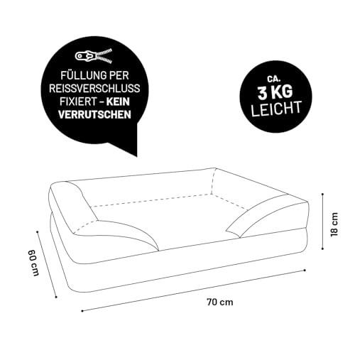 Lumaland orthopädisches Hundebett aus Cord | ergonomisches Hundesofa 70x60 cm - für kleine Hunde | Boden rutschfest | Füllung und Bezug waschbar | Hundekörbchen mit Memory Schaumstoff