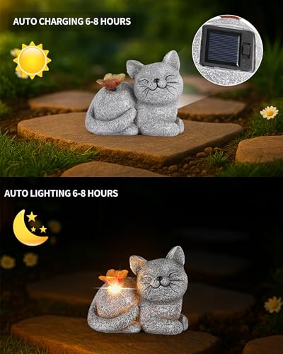 Solar-Cat-Garden-Statue-with-Butterfly-Light--5-Inch-Outdoor-Resin-Figurine-for-Yard-Patio-Balcony--Gifts-for-Women-Garden-Decor-Accent-Cat