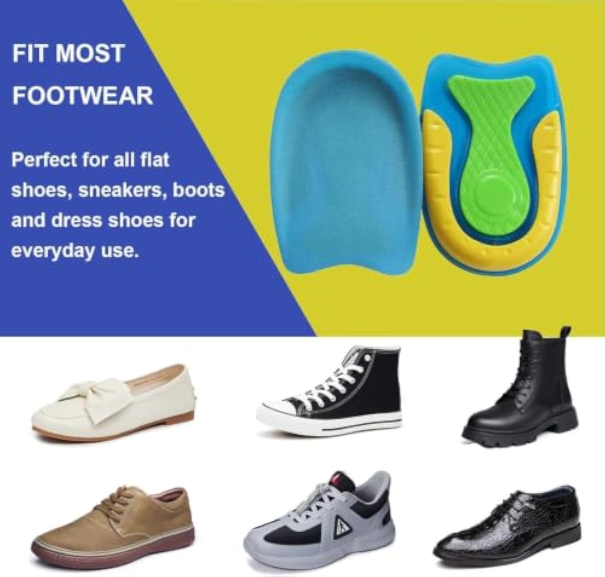 Gel Heel Cups for Men, Shock Absorption Pads for Pain Relief