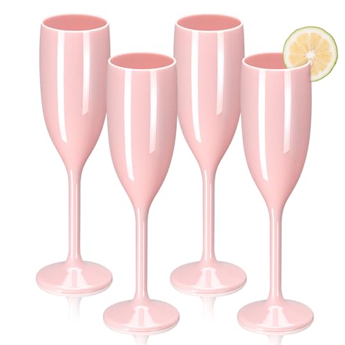 4 Pieces 5.4 OZ Plastic Champagne Flutes Reusable Wine Glasses Vintage Unbreakable Plastic Gin Glasses Drink Glasses Water Goblets for Parties Weddings Christmas Birthday