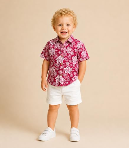 Image of A.T.U.N. (ALL THINGS UBER NICE) Boys 100% Cotton Printed Shirt | Half Sleeve Smart Casual Shirt for Kids | Soft Breathable Button Placket Top