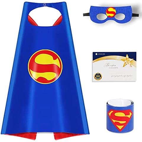 Kids Superhero Cape Mask Slap Band Set, Double-sided Hero Costume Fancy Dress Cosplay, Party Dress Up Supplies Party Costumes Gifts for Boys & Girls Cover