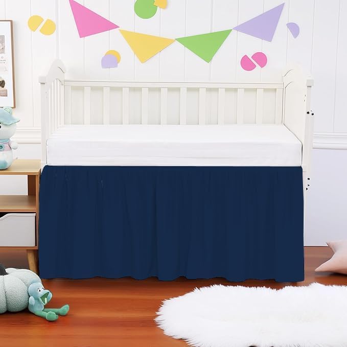 Crib Bed Skirt (Navy Blue, Crib Bed Skirt 28"x52")-image-39